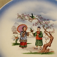 kinesere på gammel porcelænsplatte unik genbrug